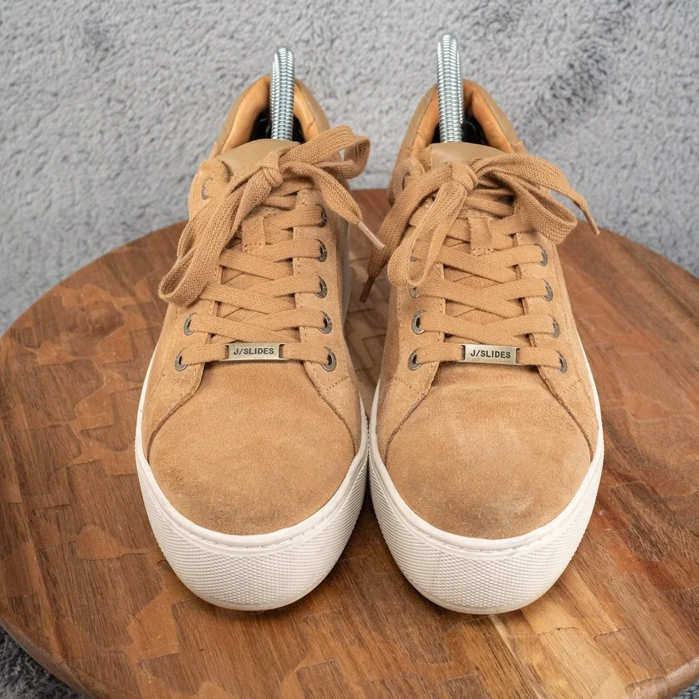 JSLIDES TAN SUEDE PLATFORM SNEAKERS SIZE 7.5